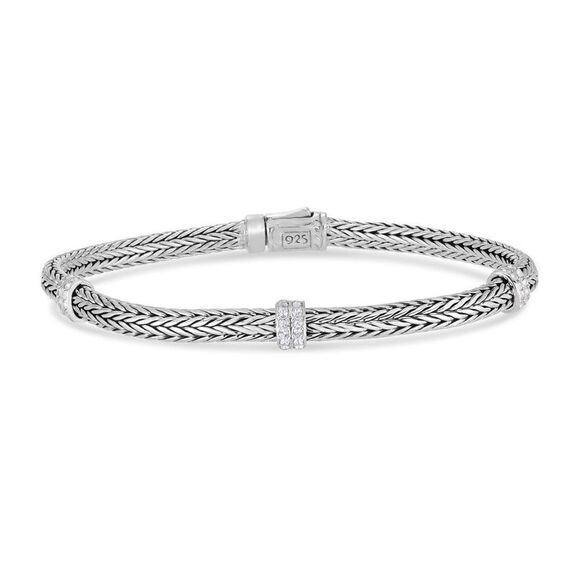 Sterling Silver and White Topaz Mini Woven Bracelet - Picture 1 of 11